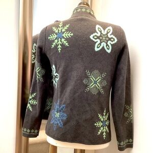 Eddie Bauer zip up high collar sweater jacket.